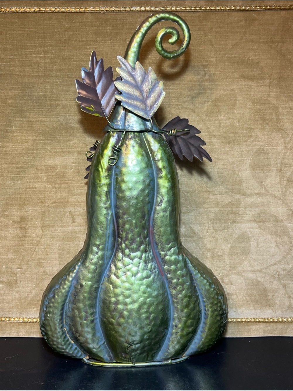 Metal Pumpkin Squash Seasonal Home Decor Autumn Fall Thanksgiving Green 21”